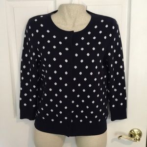 Navy Blue & White Polka Dot Cardigan by Talbots